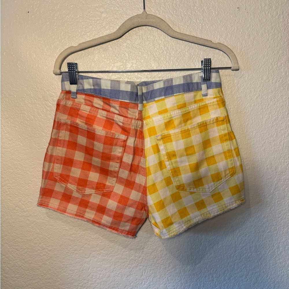 Farm Rio X Anthropologie Colorful Gingham High Waist Cut Off Denim Shorts Small - Picture 7 of 7